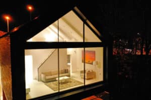 Gable end glazing above sliding doors