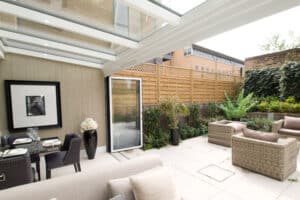 Lean-to roof above bifold doors