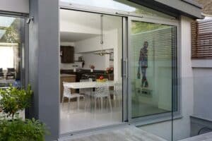 Patio Doors - Patio Sliding Doors in 2 panels with angled window above