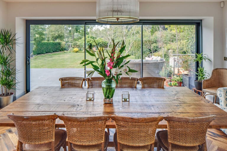 Large open plan kitchen extension with sliding doors