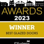 Build It Awards 2023 certificate for winner of "Best Glazed Doors," awarded to IDSystems, featuring their SUNFLEX SF75eco product