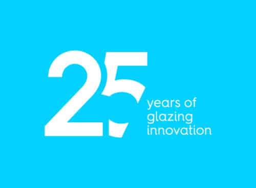 On a blue background, white text proudly announces: "25 years of glazing innovation with IDSystems