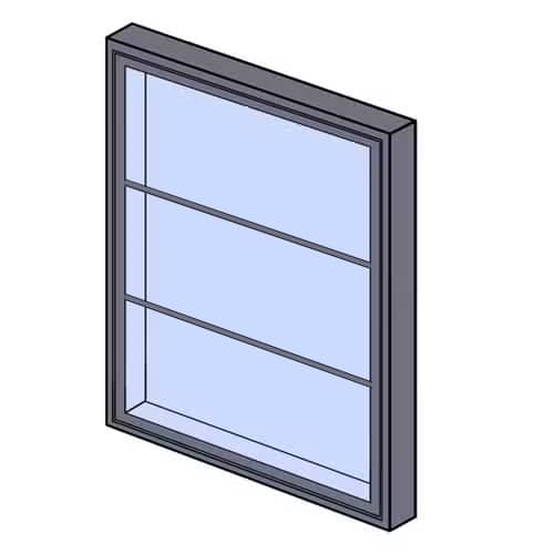 Illustration of a rectangular window with three horizontal glass panes and a dark frame.