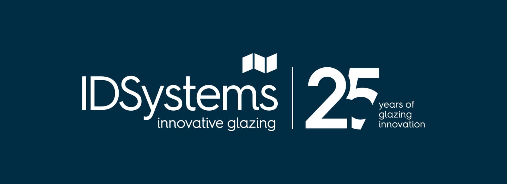 IDSystems logo with text "innovative glazing" and "25 years of glazing innovation" on a dark blue background.